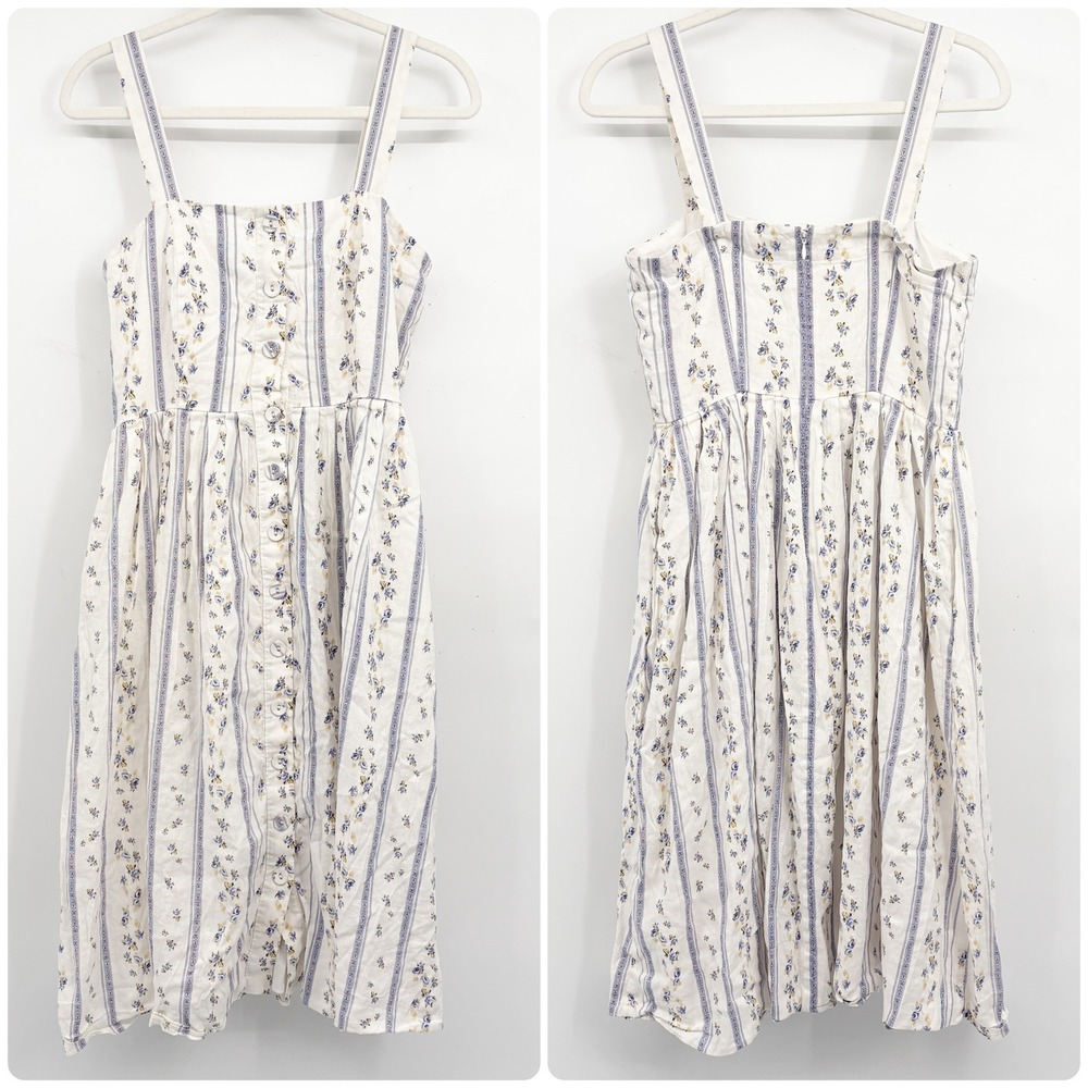 Antonio Melani Womens Blue Floral Stripe Linen Cottagecore Midi Dress Size 4